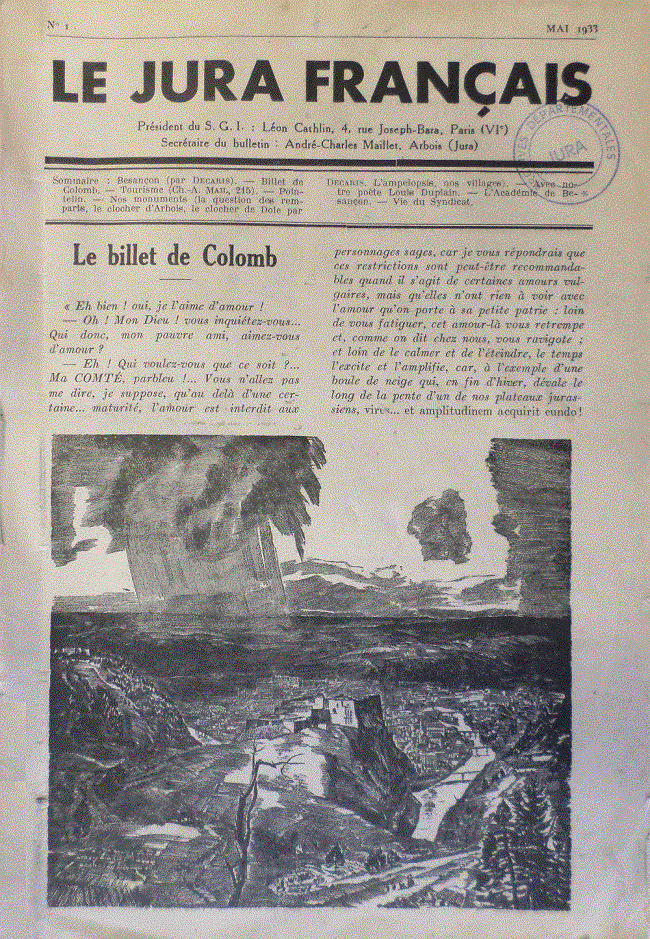 Éditorial du Bulletin Le Jura Français N1 Mai 1933 Le Jura Français Editorial N°1 1933