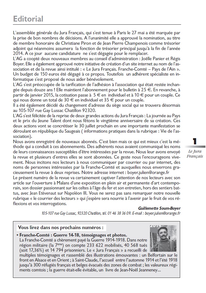 Le Jura Français Editorial N°302 page1