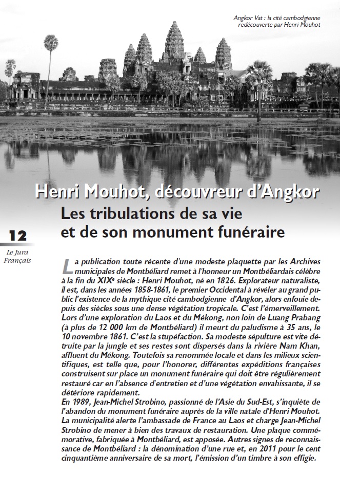 Henri Mouhot, découvreur d’Angkor Les tribulations de sa vie et de son 12 monument funéraire Le Jura Français Les hommes N°298 page 12
