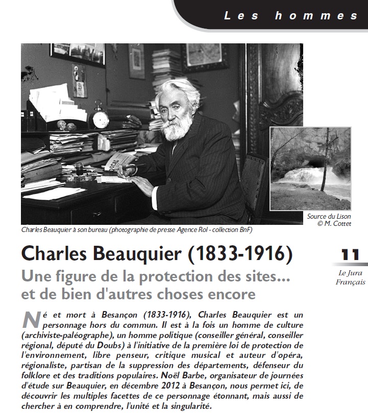 Charles Beauquier (1833-1916) Une figure de la protection des sites... et de bien d'autres choses encore Le Jura Français Les hommes N°299 page 11