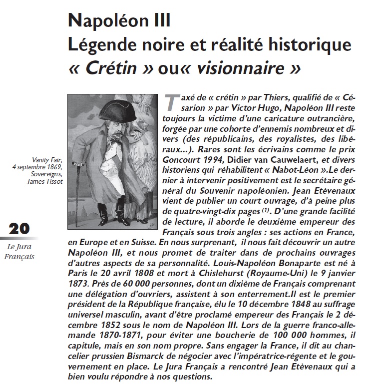 Napoléon III Légende noire et réalité historique « Crétin » ou« visionnaire » Le Jura Français Les hommes N°302 page 20
