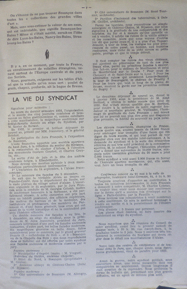 Le Jura Français Vie de l'association N°1 1933 page 7