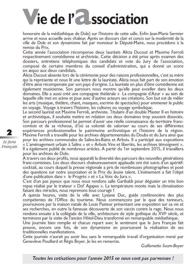 Le Jura Francais Vie de l association N 307 page 2