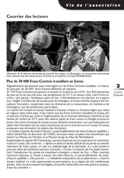 Le Jura Français Courrier des lecteurs N 308 page 3