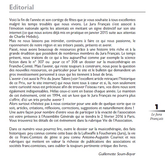 Le Jura Français Editorial N 308 Le Jura Français Editorial N 308