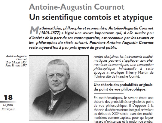 Antoine-Augustin Cournot Un scientifique comtois et atypique Le Jura Français Les hommes N 308 page 18