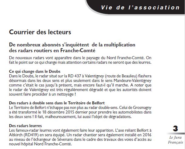 Le Jura Francais Courrier des lecteurs N 309 page 3