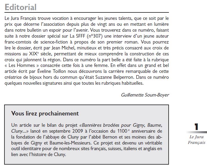 Le Jura Francais Editorial N°310 page1