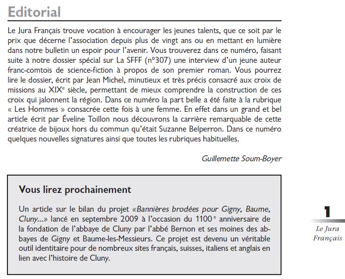 Le Jura Français Éditorial N°310 page 1 Le Jura Francais Editorial N°310 page1