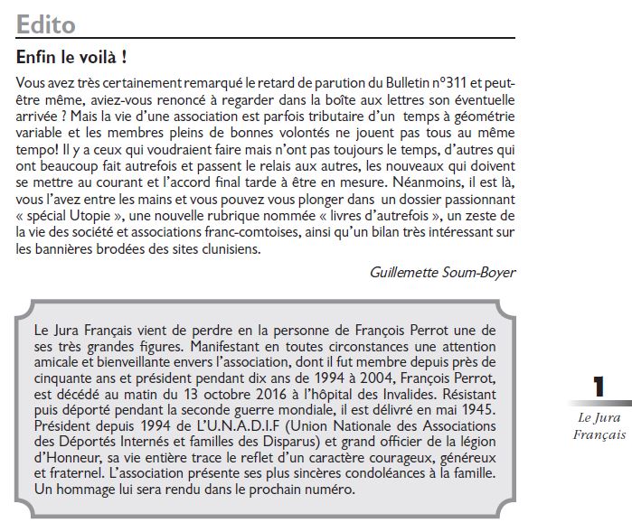 Le Jura Francais Editorial N°311 page 1