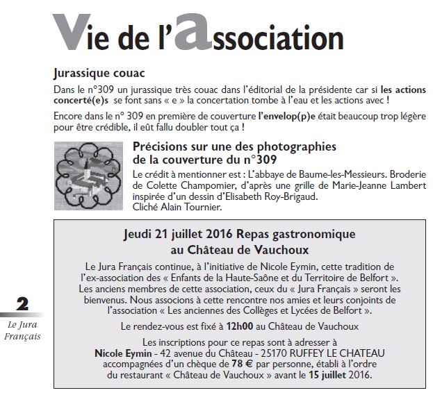 Le Jura Francais Vie de l association N°310 page 2