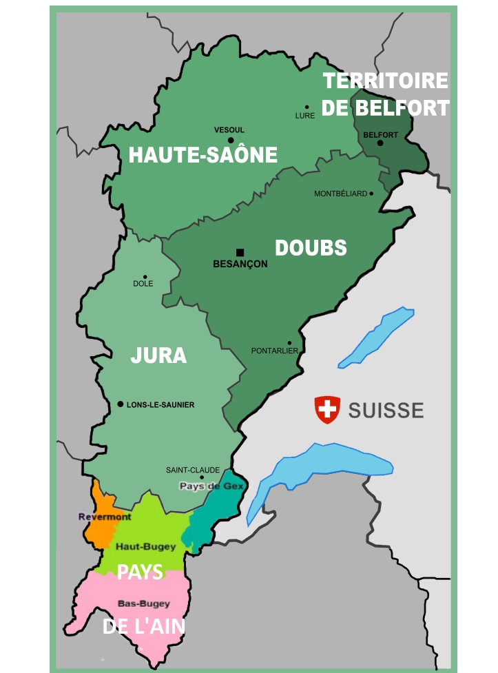 Carte du Jura Francais la Franche-Comte et les Pays de l Ain