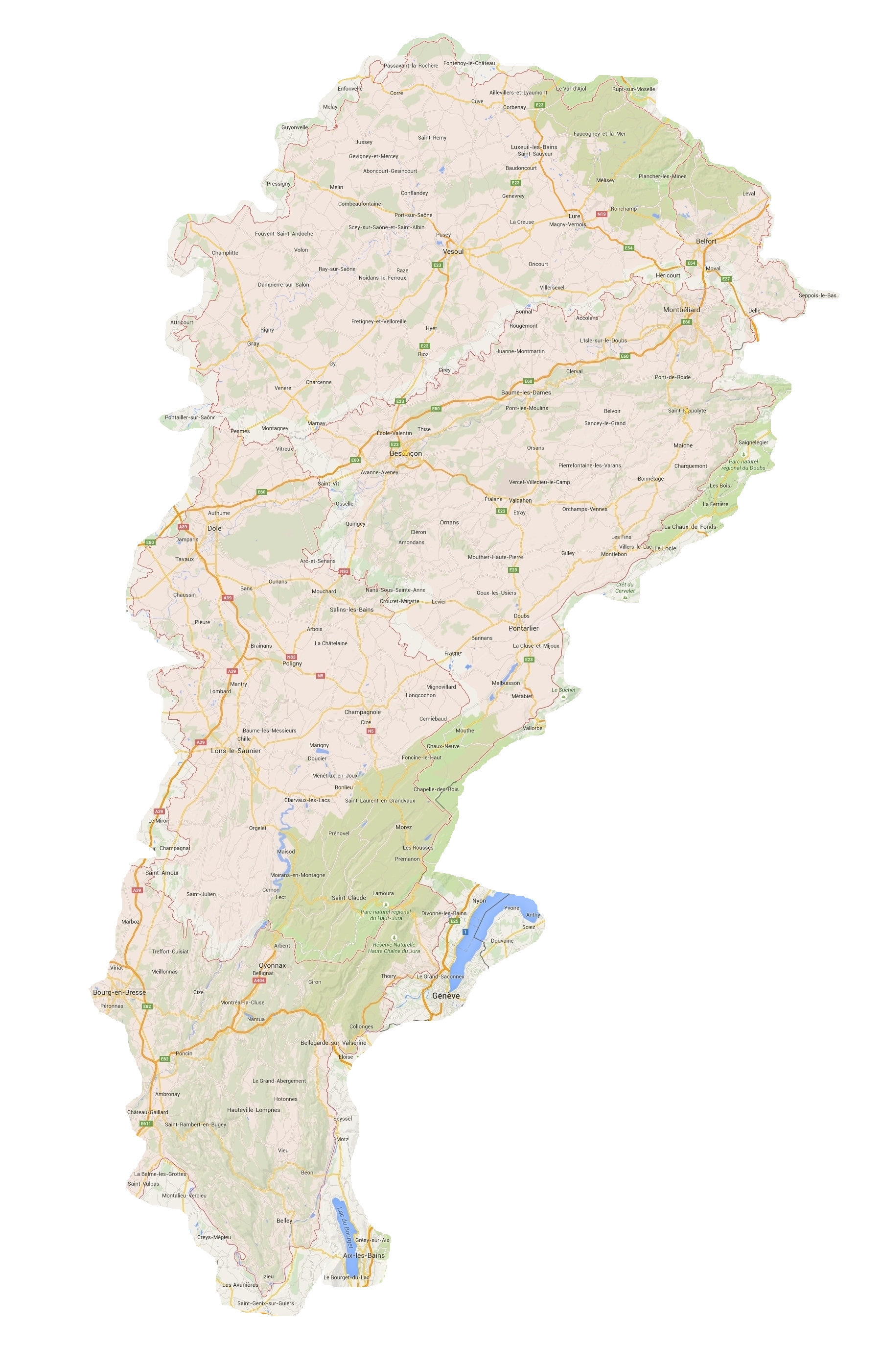Carte du Jura Francais les 5 departements