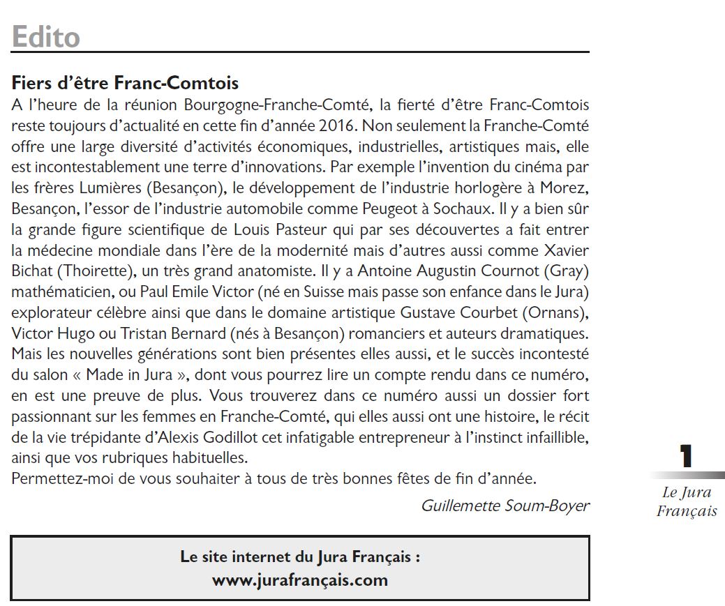 Le Jura Francais Editorial N°312 page 1
