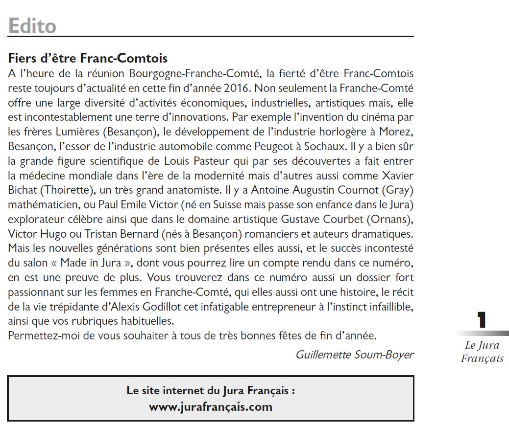 Le Jura Français Editorial N°312 page 1 Le Jura Francais Editorial N°312 page 1