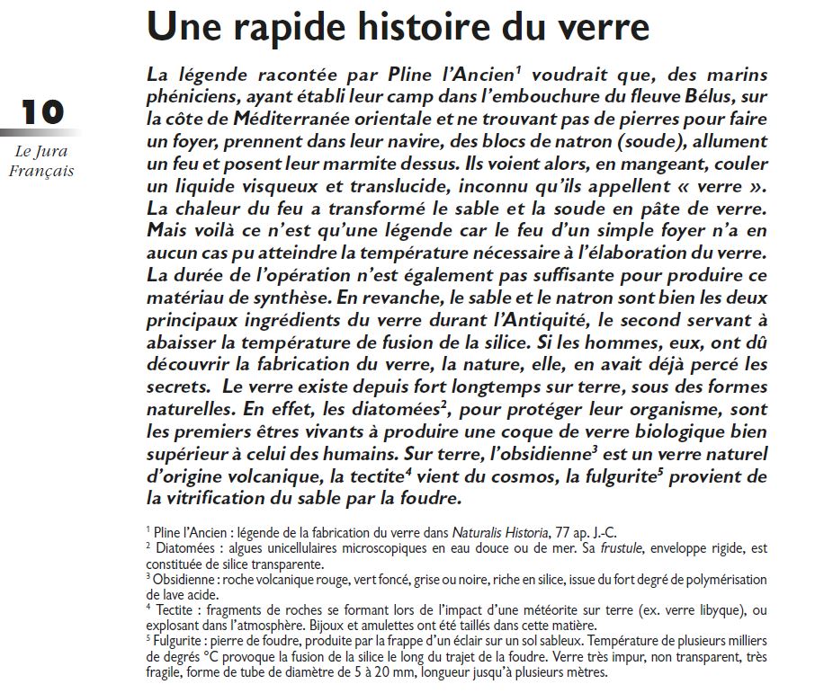 Le Jura Français Dossier N°313 page 10-2 Une rapide histoire du verre par Michelle Bugnon et I. Pactat Le Jura Francais Dossier N313 page 10-2