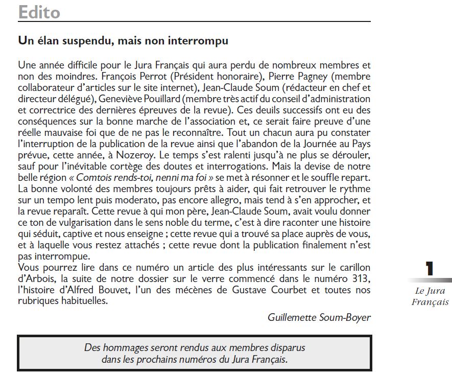 Le Jura Francais Editorial N 314 page1
