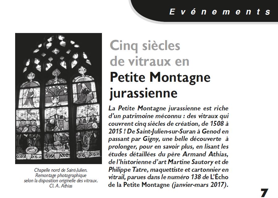 Le Jura Français Evénements N°313 page 7 5 siècles de vitraux en Petite Montagne par M-J Lambert A. Athias M. Sautory Ph. Tatre Le Jura Francais Evénements N 313 page 7