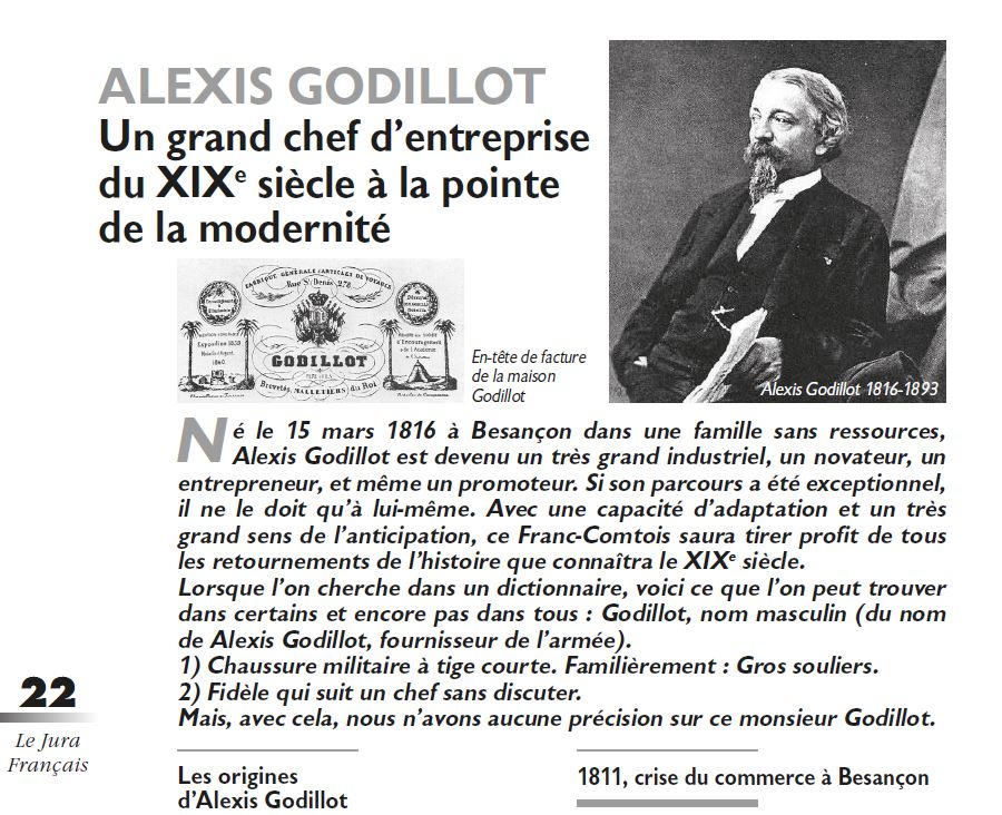 Le Jura Français Les hommes N°312 page 22 Alexis Godillot par Eveline Toillon Le Jura Francais Les hommes N 312