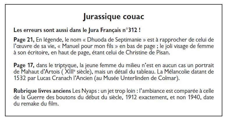 Le Jura Francais Vie de l'association N 313 page 2-2 Jurassique couac