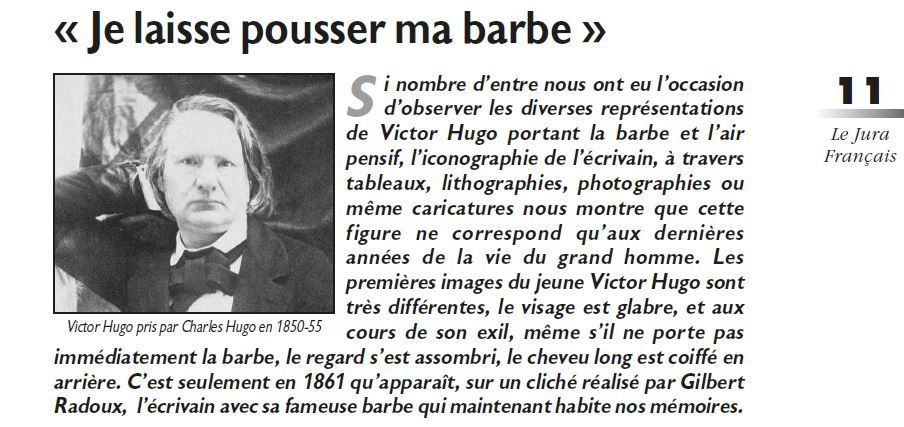 Le Jura Français Dossier N°315-316 page 11 Victor Hugo par Brice Leibundgut Le Jura Francais Dossier N 315-316 page 11