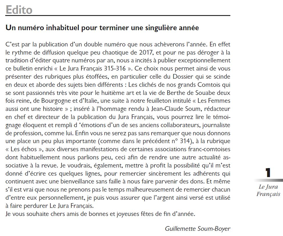 Le Jura Francais Editorial N 315-316 page1
