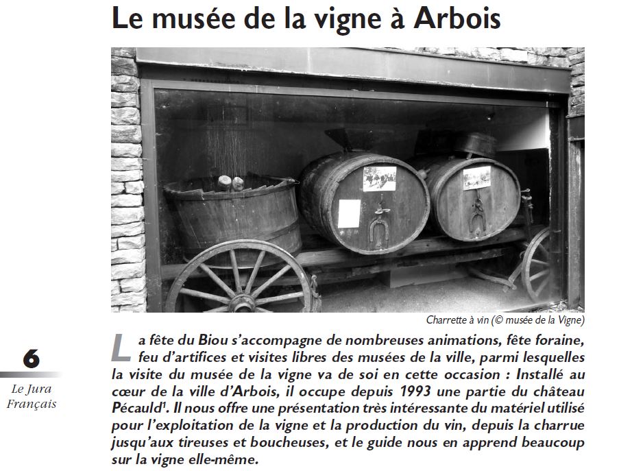 Le Jura Français Evénements N°317 page 6 Le musée de la vigne à Arbois Le Jura Francais Evenements N 317 page 6