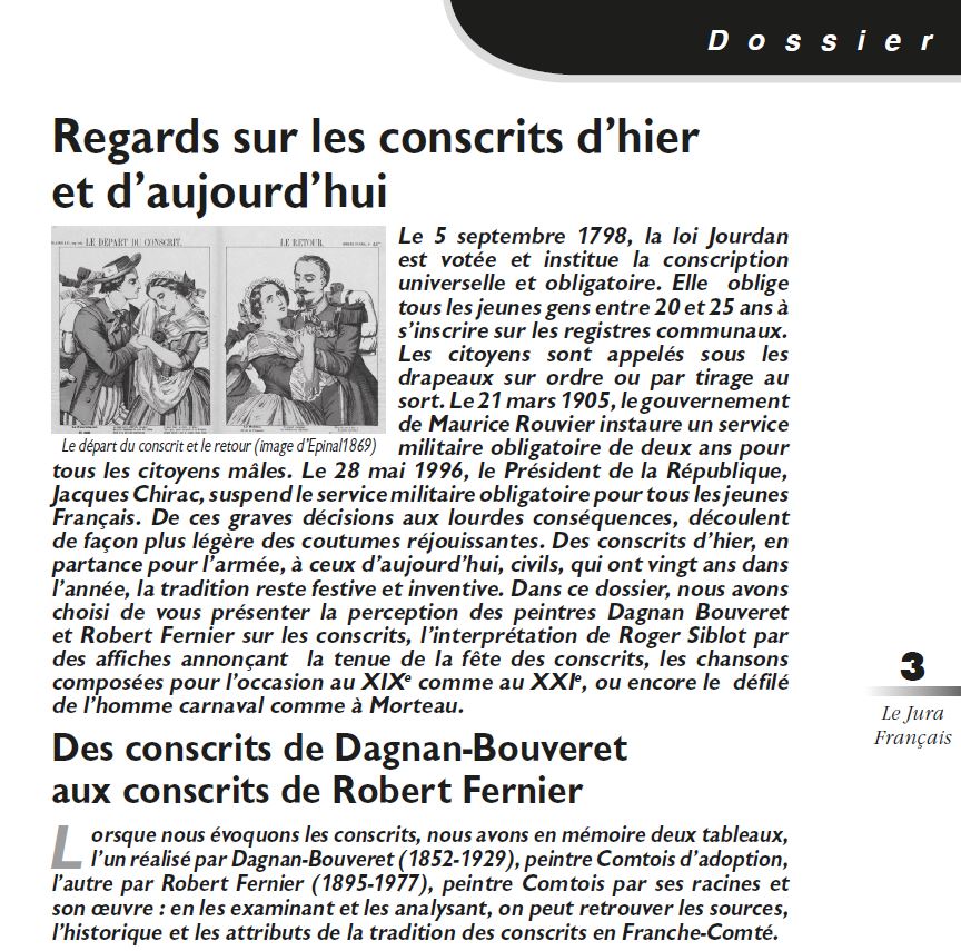 Le Jura Français Dossier N°318 page 3 Des conscrits de Dagnan-Bouveret aux conscrits de Robert Fernier Le Jura Français Dossier N 318 page 3
