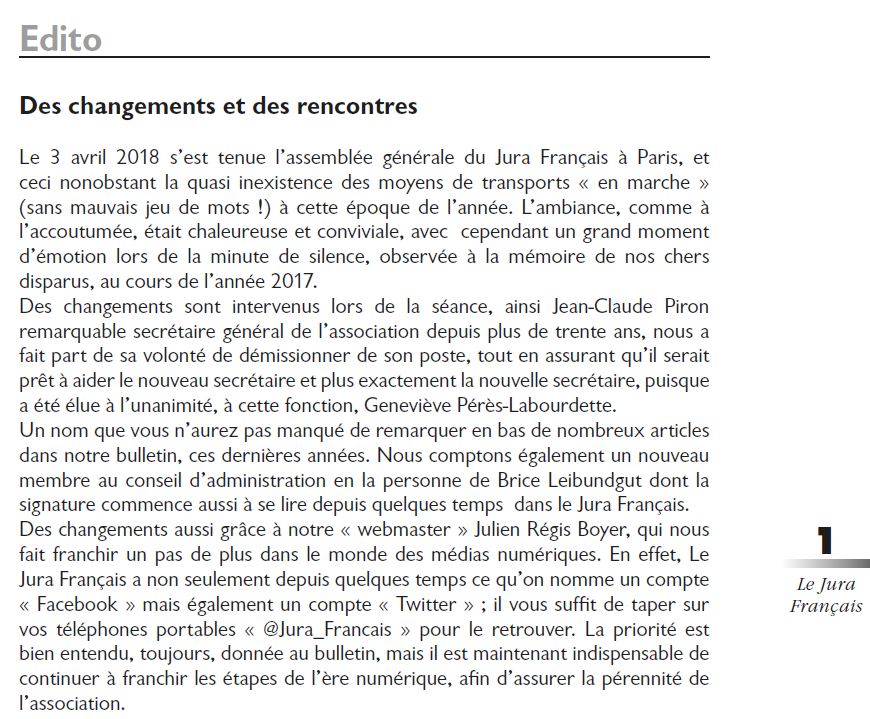 Le Jura Français Editorial N 318 page1-2