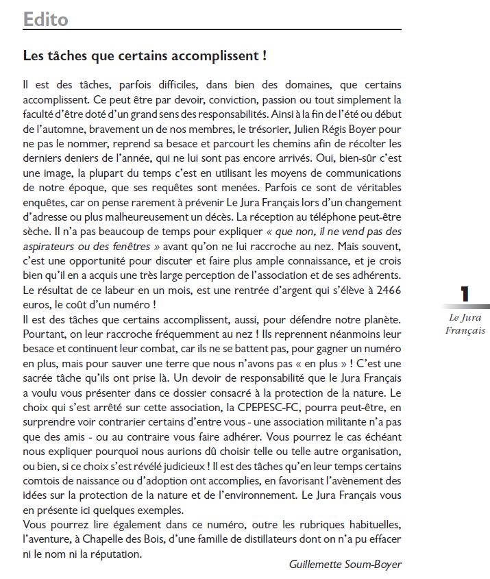 Le Jura Français Editorial N 319 page1