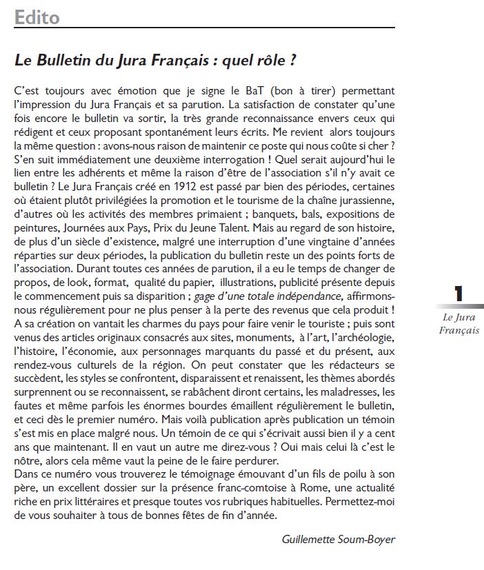 Le Jura Français Editorial N 320 page1