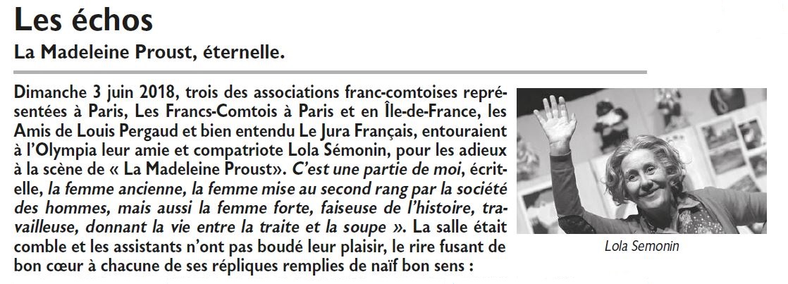 Le Jura Français N 318 Echos page 29 Lola Semonin