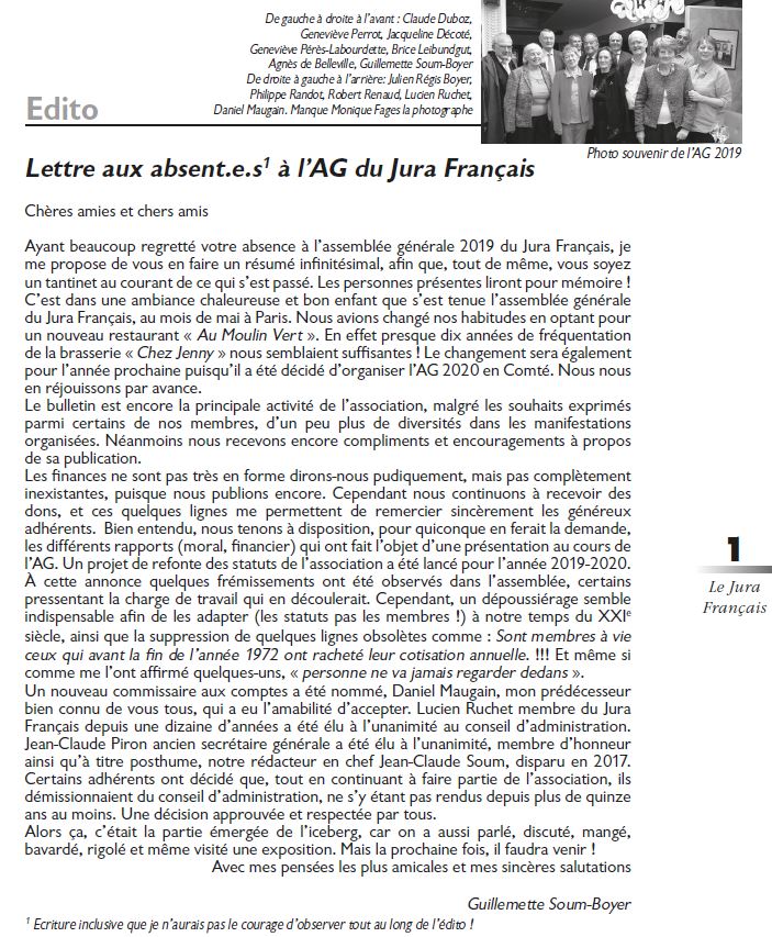 Le Jura Francais Editorial N 322 page 1