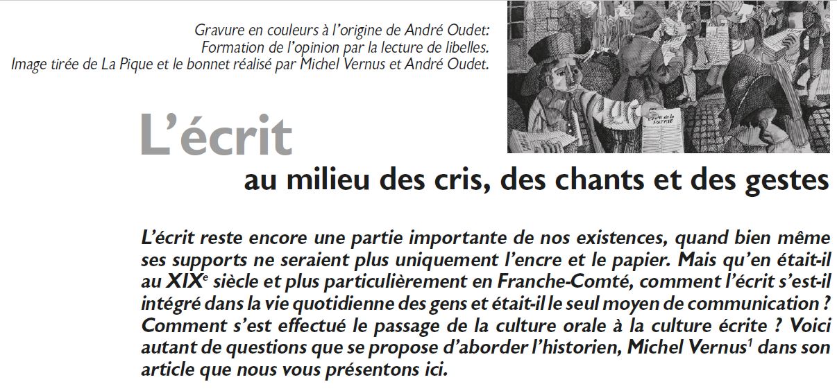 Le Jura Français Evénements N°322 page 4 L’écrit au milieu des cris, des chants et des gestes Le Jura Francais Evenements N 322 page 4