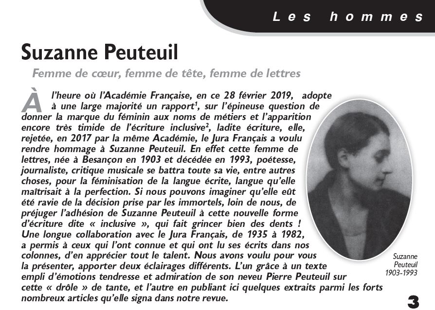 Le Jura Français Les hommes N°321 page 3 Suzanne Peuteuil (1903-1993) Le Jura Francais Les hommes N 321 page 3