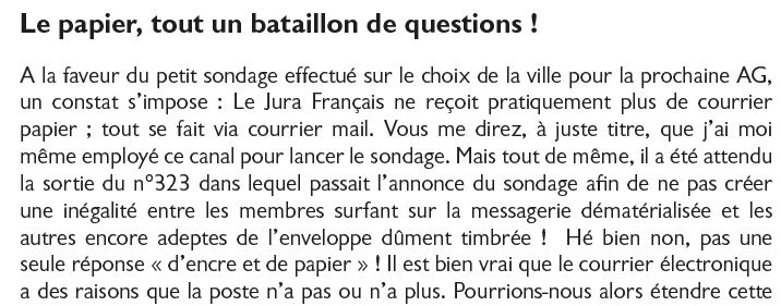 Le Jura Francais Courrier des lecteurs N 324 page 1