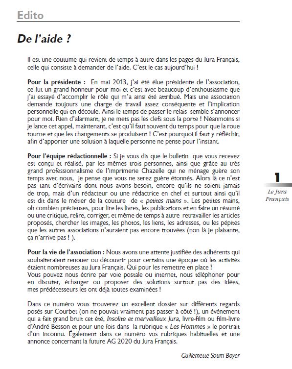 Le Jura Francais Editorial N 323 page1