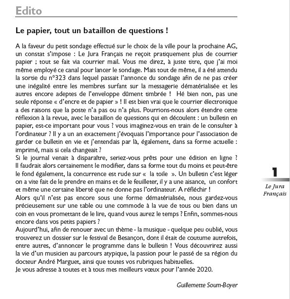 Le Jura Français Editorial N°324 page1 Le Jura Francais Editorial N 324 page1