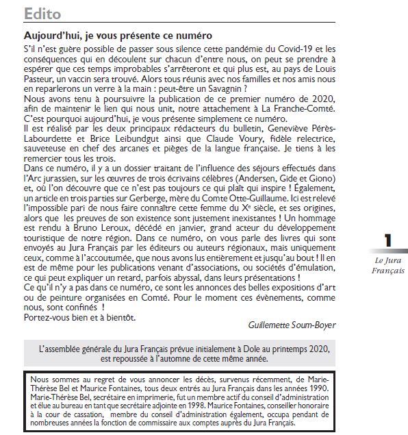 Le Jura Francais Editorial N 325 page1