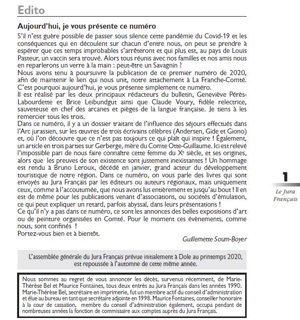Le Jura Français Editorial N°325 page1 Le Jura Francais Editorial N 325 page1