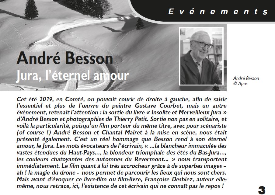 Le Jura Français Evénements N°323 page 3 André Besson, Jura, l’éternel amour Le Jura Francais Evenements N 323 page 3