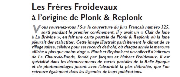 Le Jura Français Dossier N°327 page 22 Les Frères Froidevaux, Plonk et Replonk
