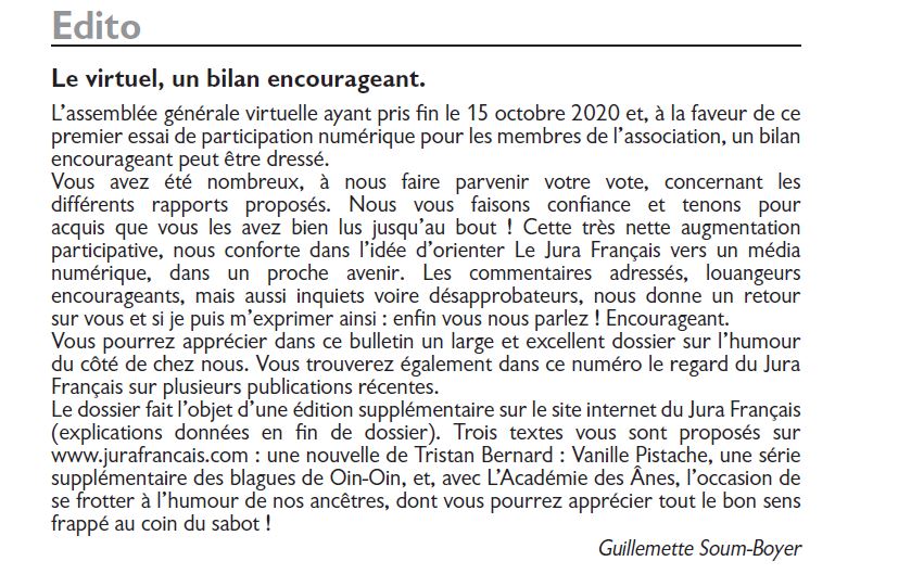 Le Jura Français Editorial N°327 page1