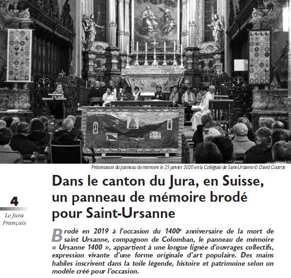 Le Jura Français Evénements N°326 page 4 panneau de mémoire brodé pour Saint-Ursanne