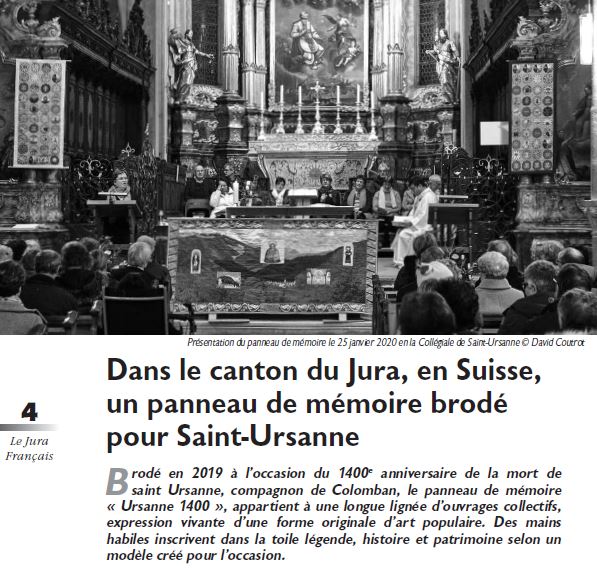 Le Jura Français Evénements N°326 page 4 panneau de mémoire brodé pour Saint-Ursanne Le Jura Français Evénements N°326 page 4 panneau de mémoire brodé pour Saint-Ursanne