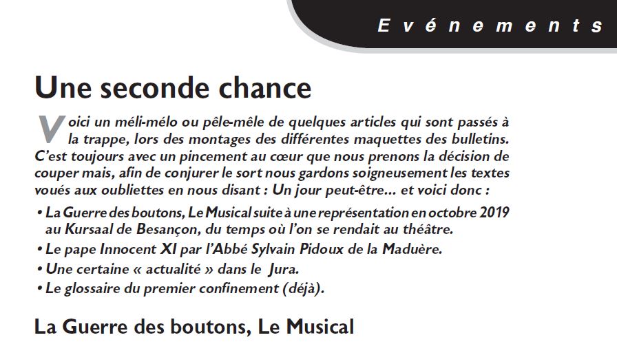 Le Jura Français Evénements N°328 page 3 La Guerre des boutons, Le Musical