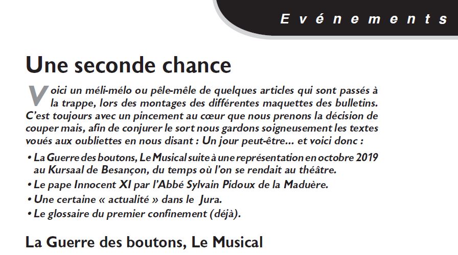Le Jura Français Evénements N°328 page 3 La Guerre des boutons, Le Musical Le Jura Français Evénements N°328 page 3 La Guerre des boutons, Le Musical