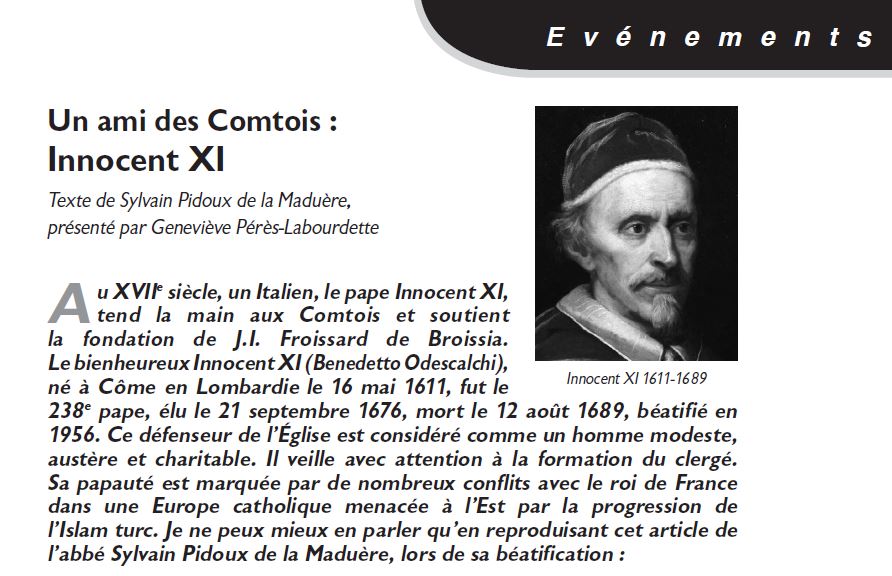 Le Jura Français Evénements N°328 page 5 Un ami des Comtois, Innocent XI