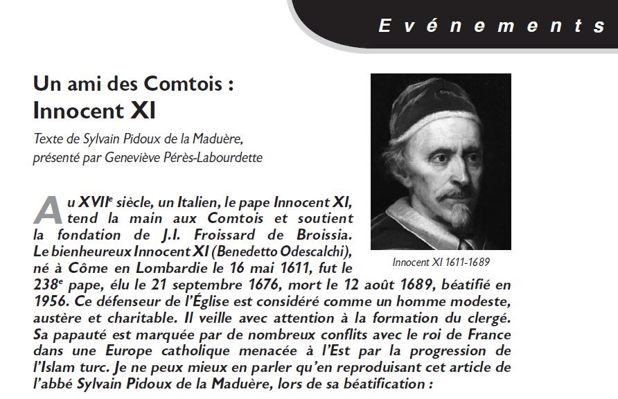 Le Jura Français Evénements N°328 page 5 Un ami des Comtois, Innocent XI Le Jura Français Evénements N°328 page 5 Un ami des Comtois, Innocent XI