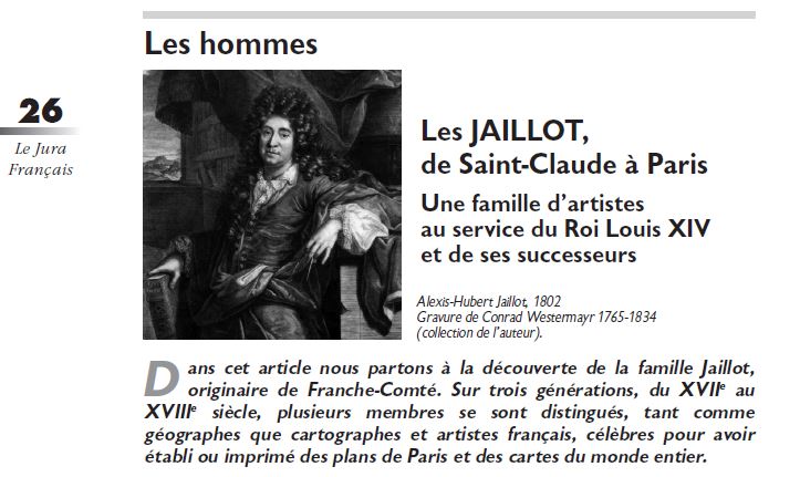 Le Jura Français Les hommes N°326 page 26 Les JAILLOT, de Saint-Claude à Paris Le Jura Français Les hommes N°326 page 26 Les JAILLOT, de Saint-Claude à Paris